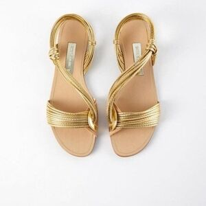 Zara Basic Gold Tiras Strappy Flat Sandles